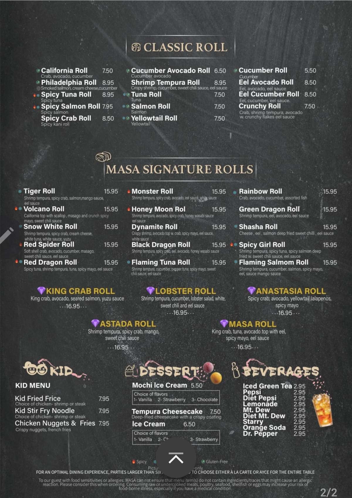 Dining Menu